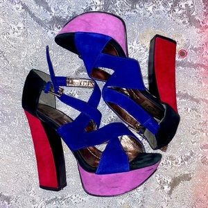 Dolce Vita color block high heels vibrant black purple red blue 7.5 platform
